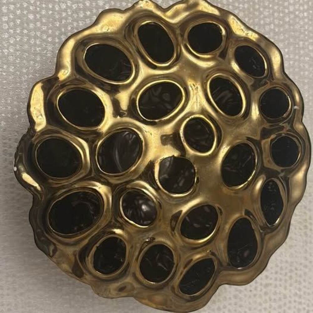 Anthropologie Gold Lotus Pod Flower Frog